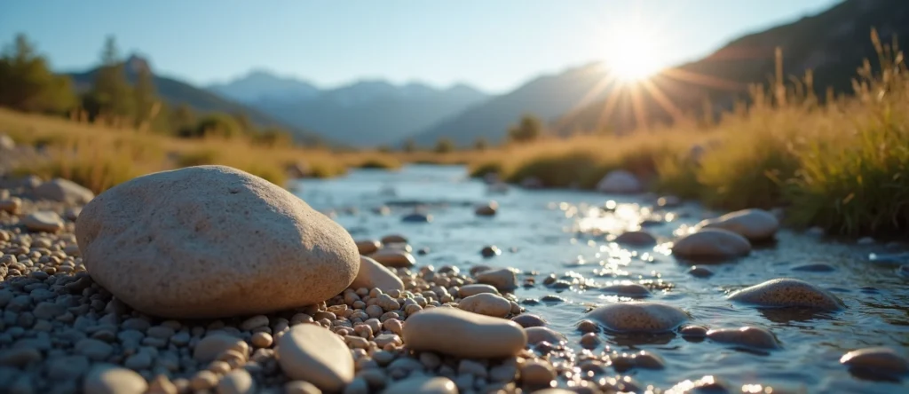 Symbolizing Flow/Cleansing: A local Desert Peach smooth Truckee river stones. - AI Generated