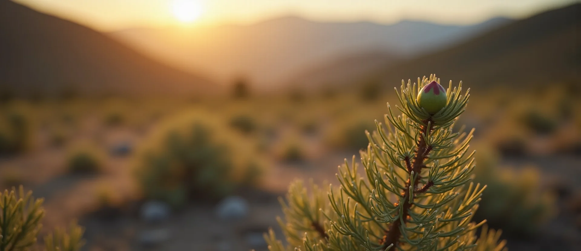 Symbolizing Seed/New Beginning: A local Rabbitbrush new green bud on a branch. - AI Generated
