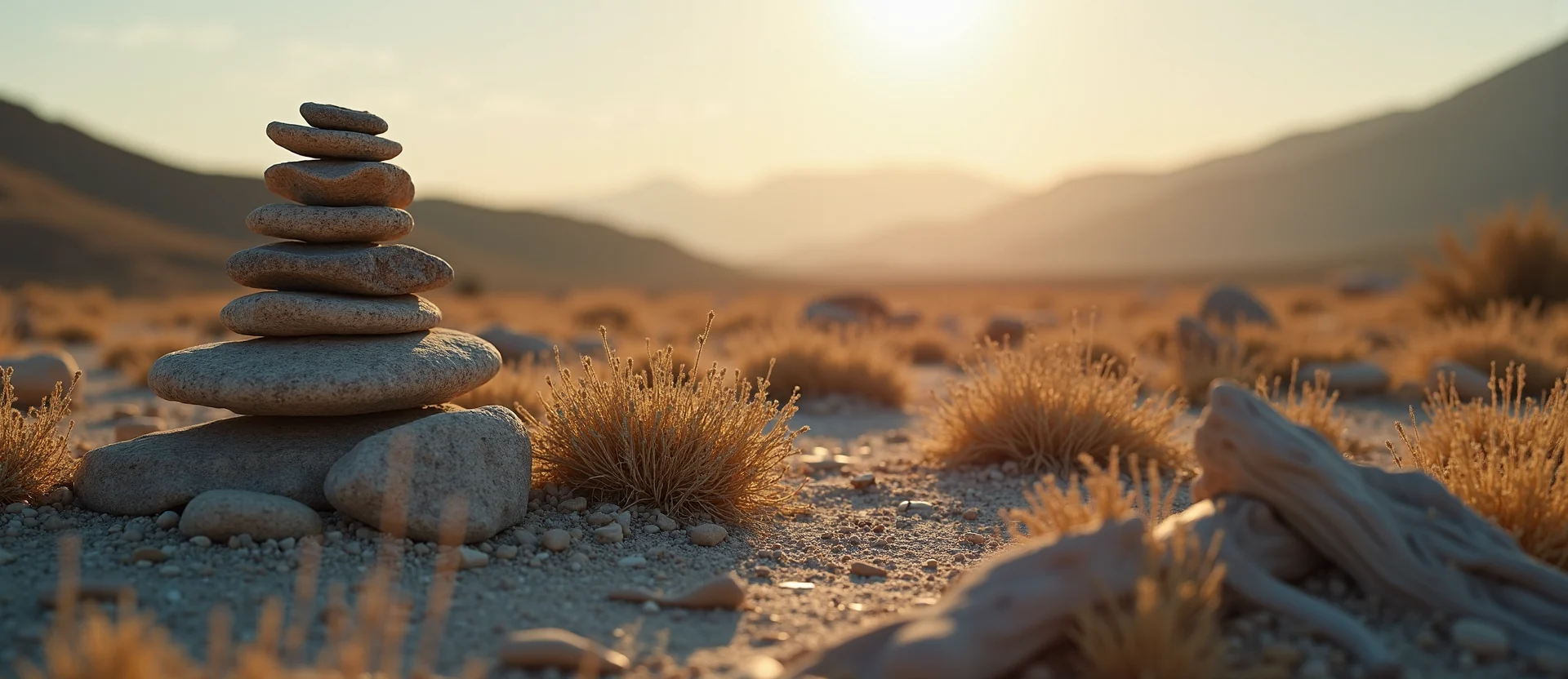 Symbolizing Stability/Peak: A local Desert Peach ancient rock cairn. - AI Generated