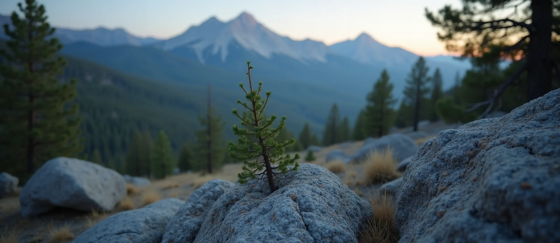 Symbolizing Growth/Resilience: A local Ponderosa Pine tree growing out of a rock cleft. - AI Generated