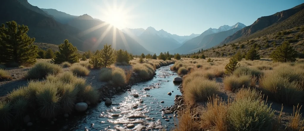 Symbolizing Flow/Cleansing: A local Bitterbrush clear cold snowmelt stream. - AI Generated