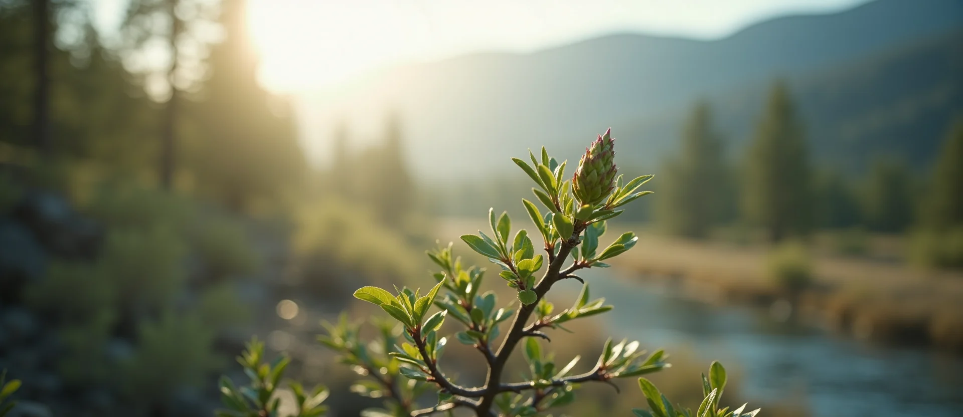 Symbolizing Seed/New Beginning: A local Manzanita new green bud on a branch. - AI Generated