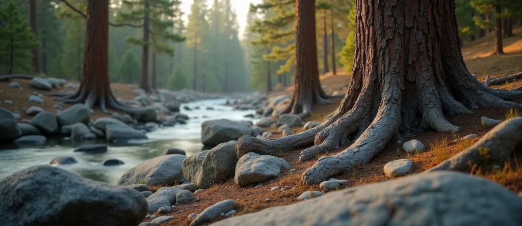 Symbolizing Growth/Resilience: A local Ponderosa Pine sturdy weathered tree trunk. - AI Generated