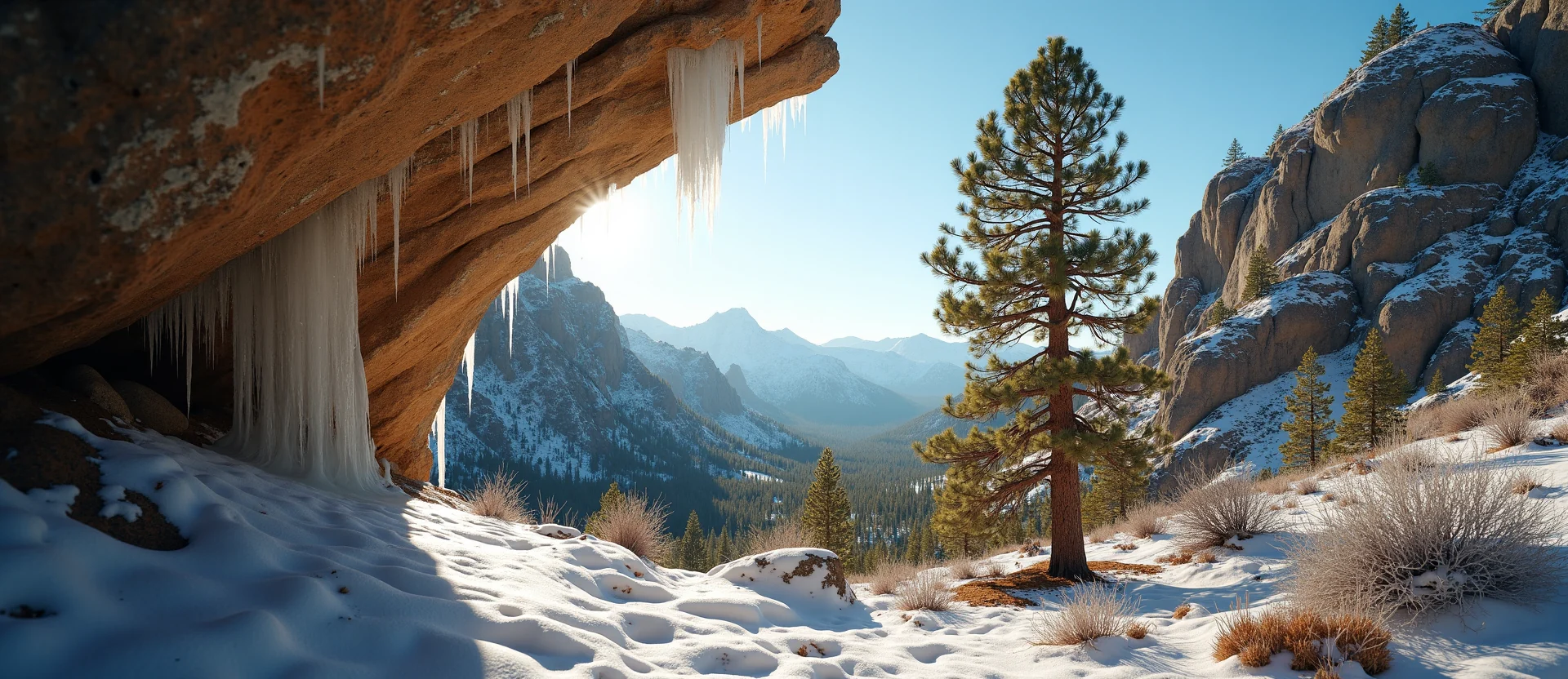 Symbolizing Growth/Resilience: A local Ponderosa Pine tree growing out of a rock cleft. - AI Generated