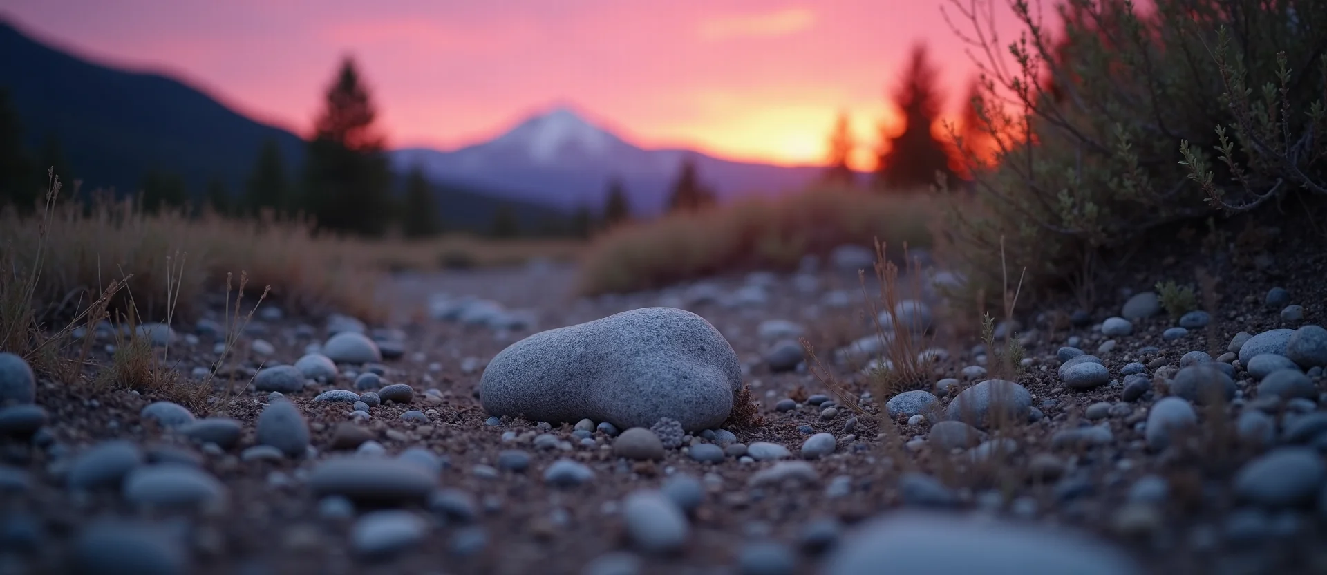 Symbolizing Flow/Cleansing: A local Rabbitbrush smooth Truckee river stones. - AI Generated