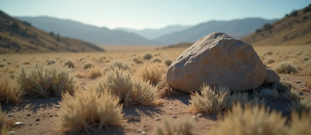 Symbolizing Stability/Peak: A local Rabbitbrush unshakable boulder. - AI Generated