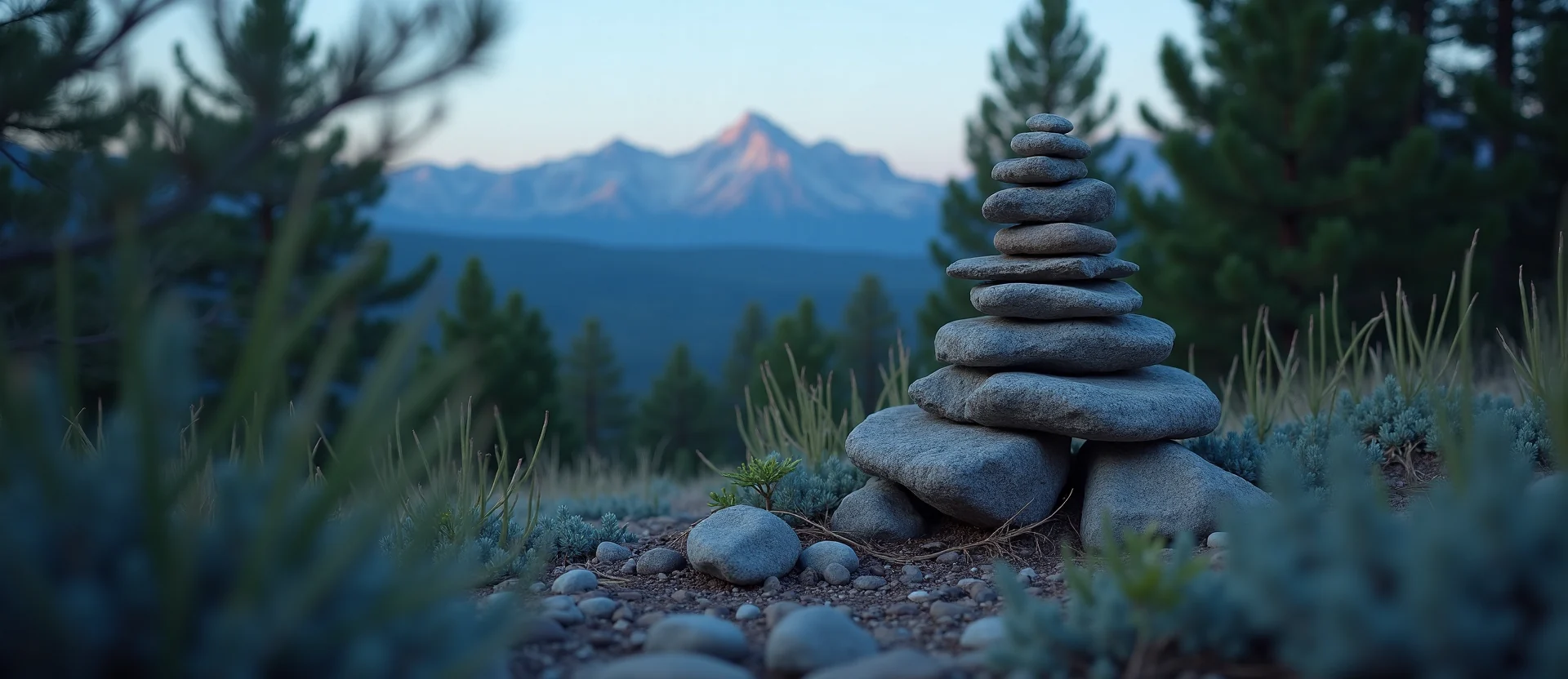 Symbolizing Stability/Peak: A local Ponderosa Pine ancient rock cairn. - AI Generated