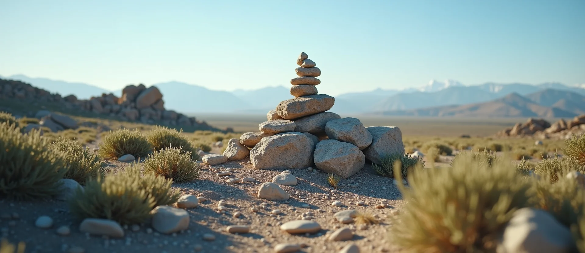 Symbolizing Stability/Peak: A local Rabbitbrush ancient rock cairn. - AI Generated