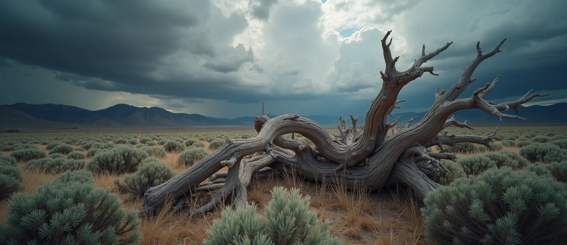 Symbolizing Growth/Resilience: A local Rabbitbrush gnarled juniper roots. - AI Generated