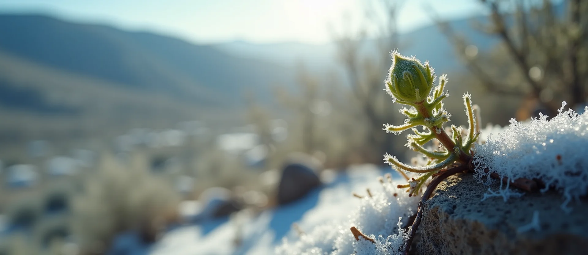 Symbolizing Seed/New Beginning: A local Manzanita new green bud on a branch. - AI Generated