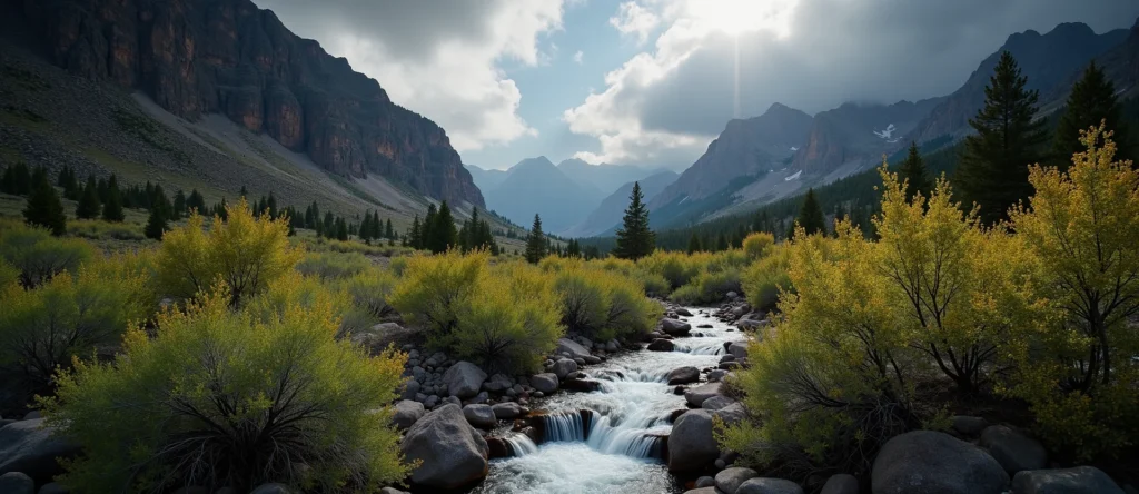 Symbolizing Flow/Cleansing: A local Bitterbrush hidden small waterfall. - AI Generated