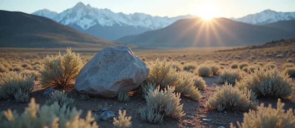 Symbolizing Stability/Peak: A local Bitterbrush unshakable boulder. - AI Generated