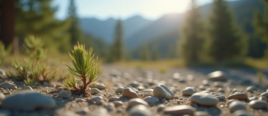 Symbolizing Seed/New Beginning: A local Ponderosa Pine new green bud on a branch. - AI Generated