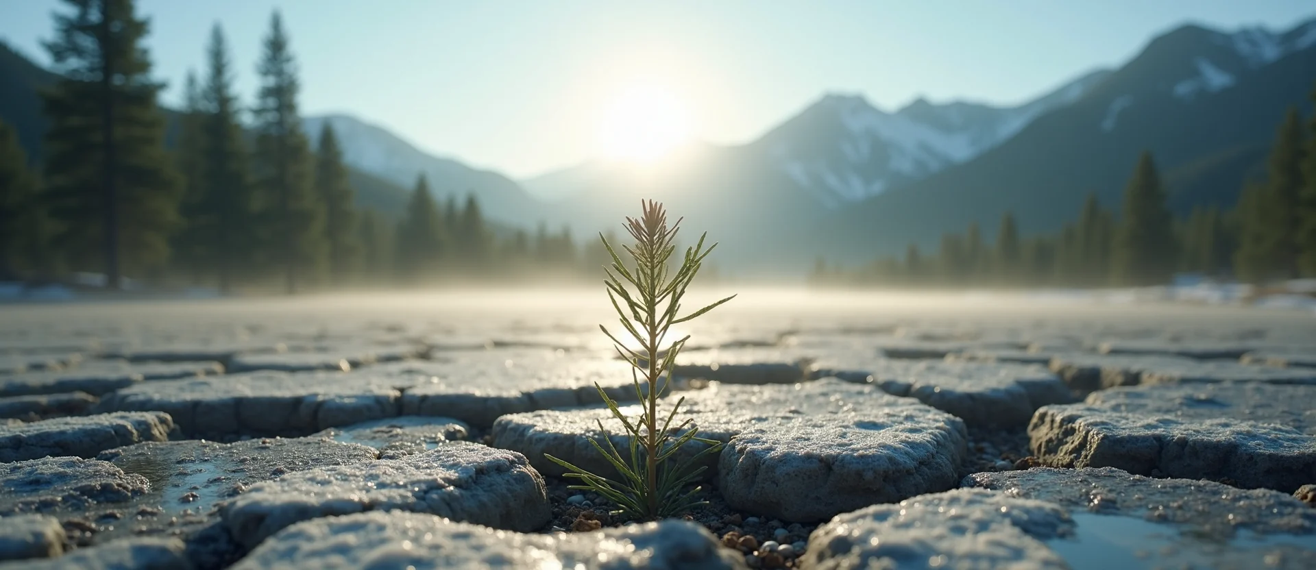 Symbolizing Seed/New Beginning: A local Quaking Aspen shoot emerging from cracked soil. - AI Generated