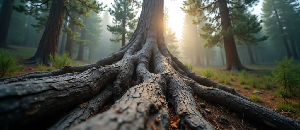 Symbolizing Growth/Resilience: A local Ponderosa Pine gnarled juniper roots. - AI Generated