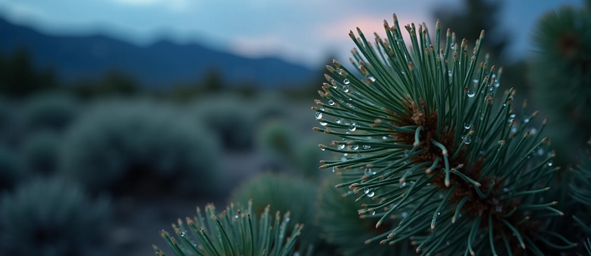 Symbolizing Flow/Cleansing: A local Bitterbrush raindrops on desert leaves. - AI Generated
