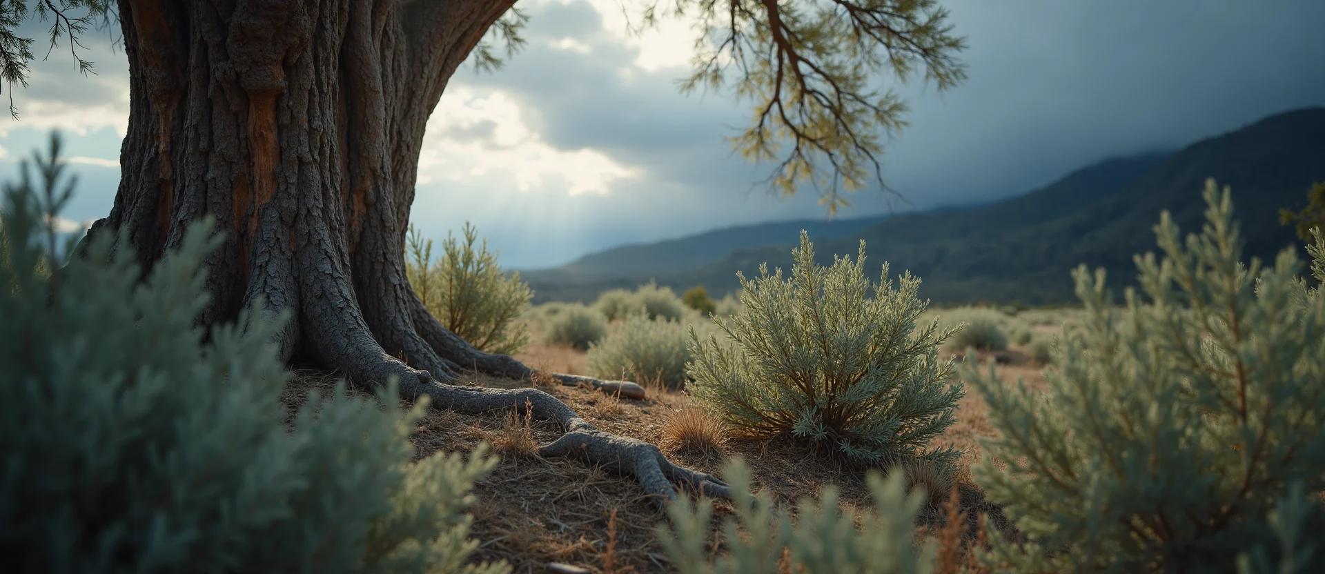 Symbolizing Growth/Resilience: A local Sagebrush (Artemisia tridentata) sturdy weathered tree trunk. - AI Generated