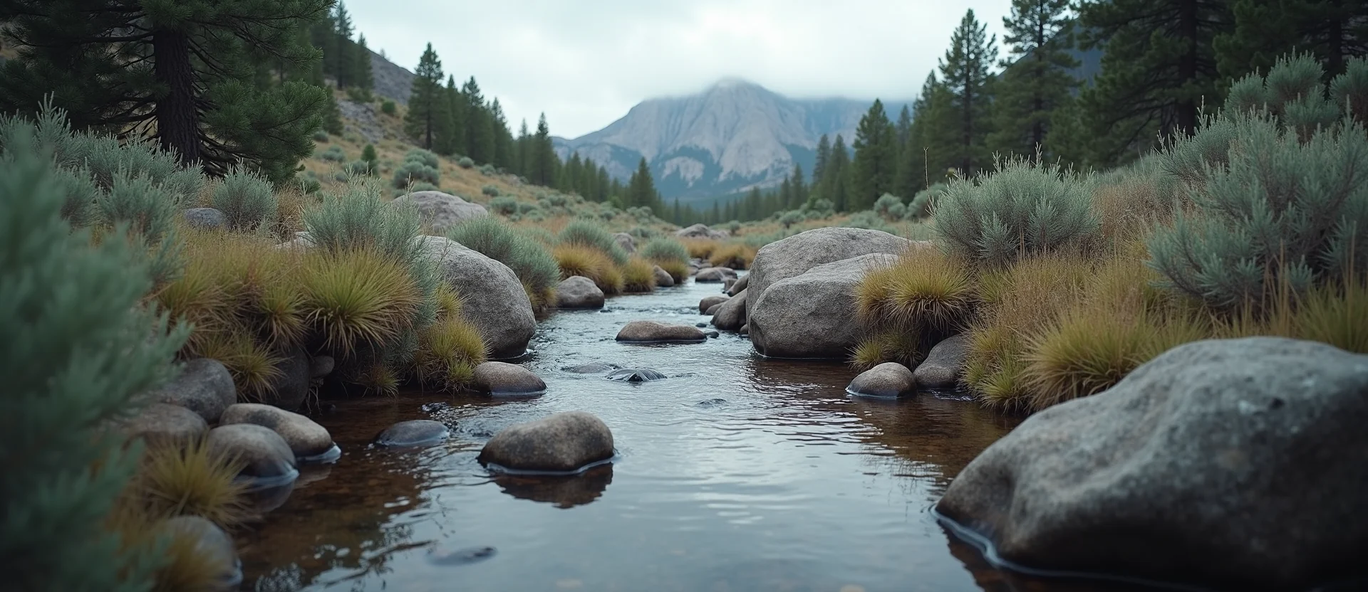 Symbolizing Flow/Cleansing: A local Mountain Mahogany clear cold snowmelt stream. - AI Generated