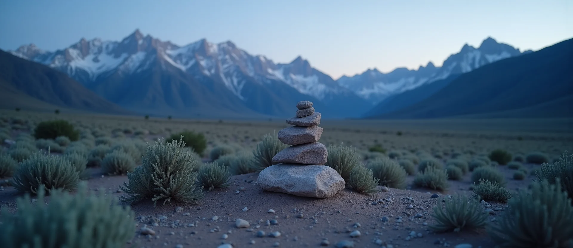 Symbolizing Stability/Peak: A local Sagebrush (Artemisia tridentata) ancient rock cairn. - AI Generated