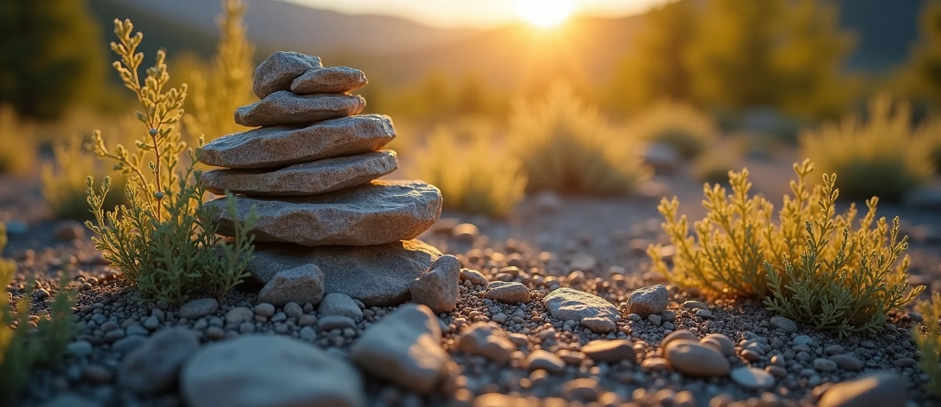 Symbolizing Stability/Peak: A local Manzanita ancient rock cairn. - AI Generated