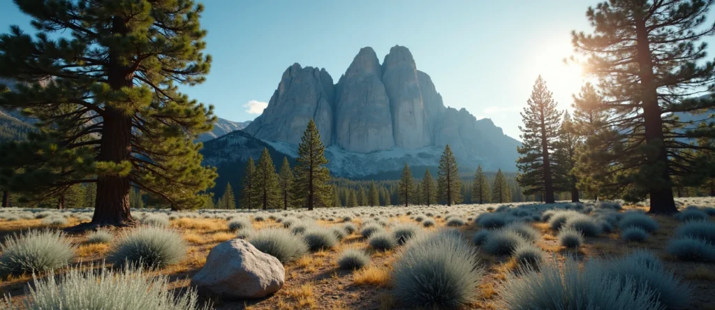 Symbolizing Stability/Peak: A local Ponderosa Pine jagged granite peak. - AI Generated