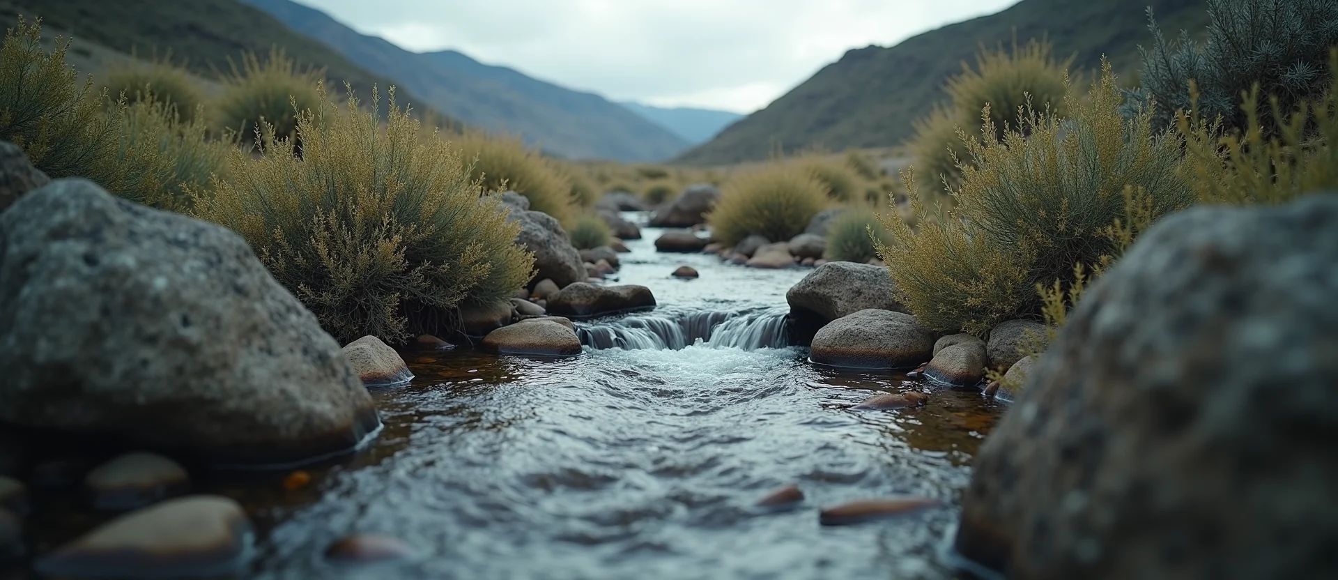 Symbolizing Flow/Cleansing: A local Sagebrush (Artemisia tridentata) hidden small waterfall. - AI Generated