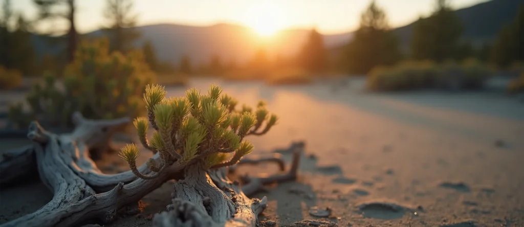 Symbolizing Seed/New Beginning: A local Ponderosa Pine new green bud on a branch. - AI Generated