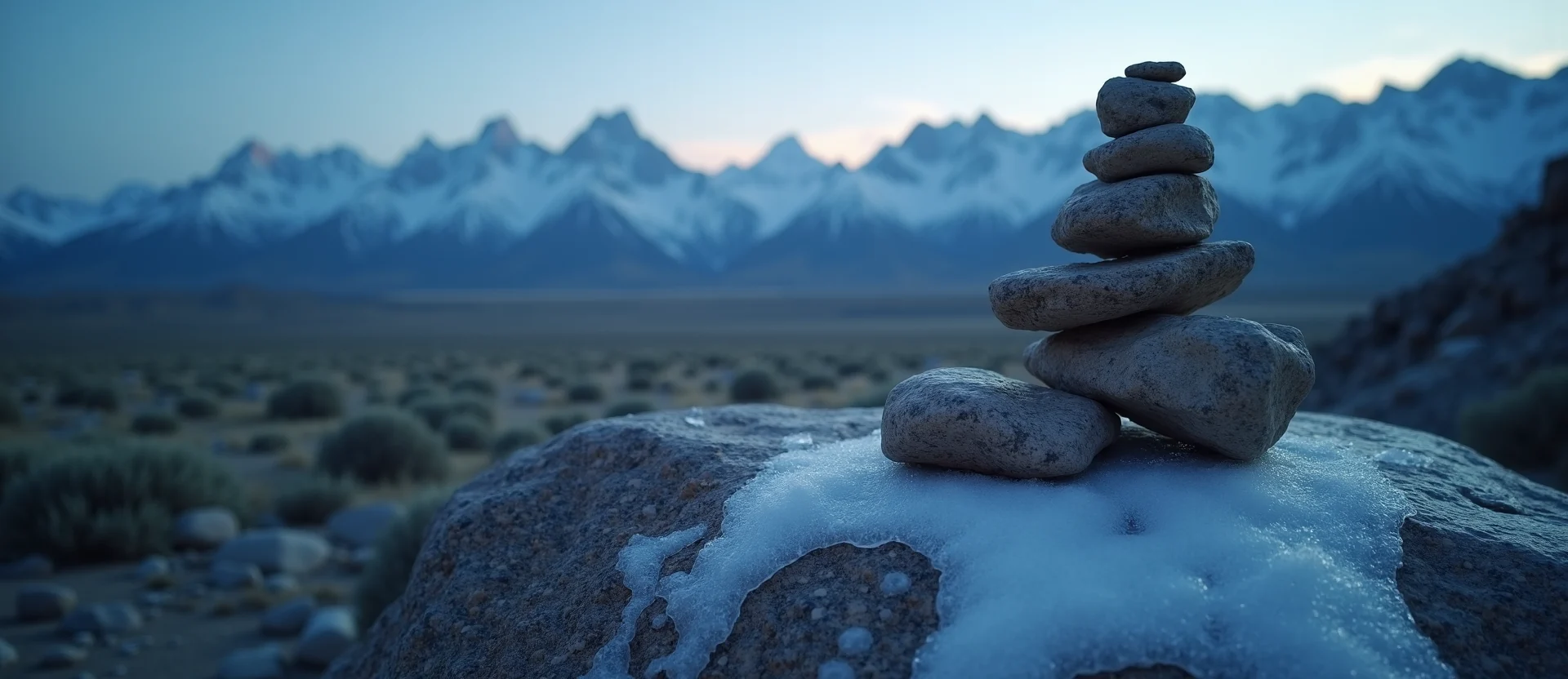Symbolizing Stability/Peak: A local Desert Peach ancient rock cairn. - AI Generated