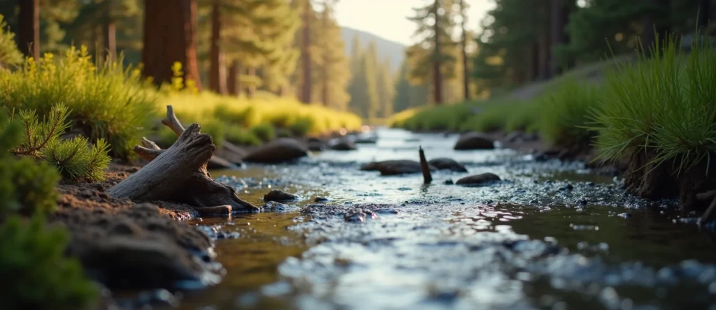 Symbolizing Flow/Cleansing: A local Ponderosa Pine clear cold snowmelt stream. - AI Generated
