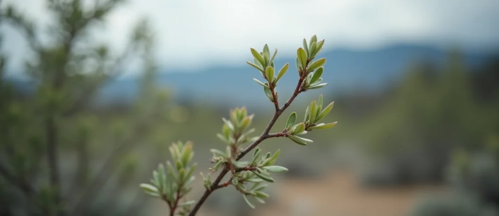 Symbolizing Growth/Resilience: A local Mountain Mahogany new branch reaching for the sky. - AI Generated