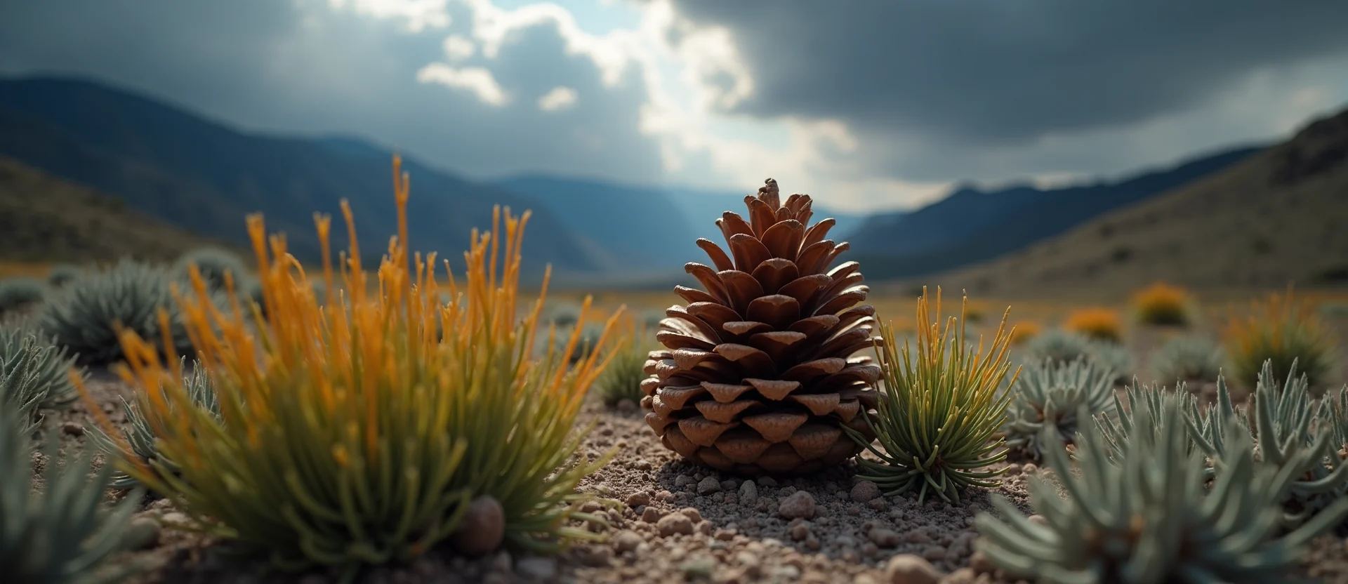 Symbolizing Seed/New Beginning: A local Indian Paintbrush opening pine cone. - AI Generated