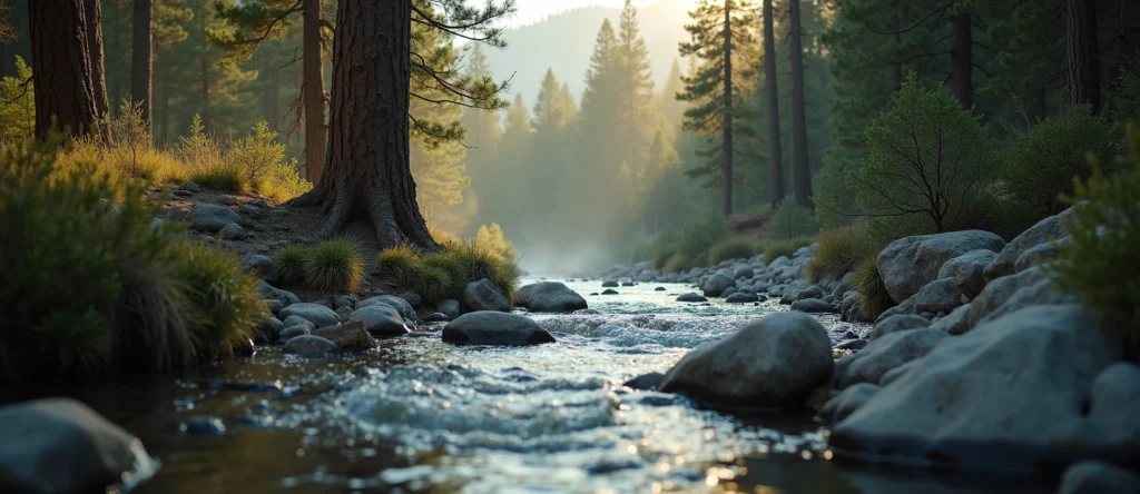 Symbolizing Flow/Cleansing: A local Mountain Mahogany babbling mountain creek. - AI Generated