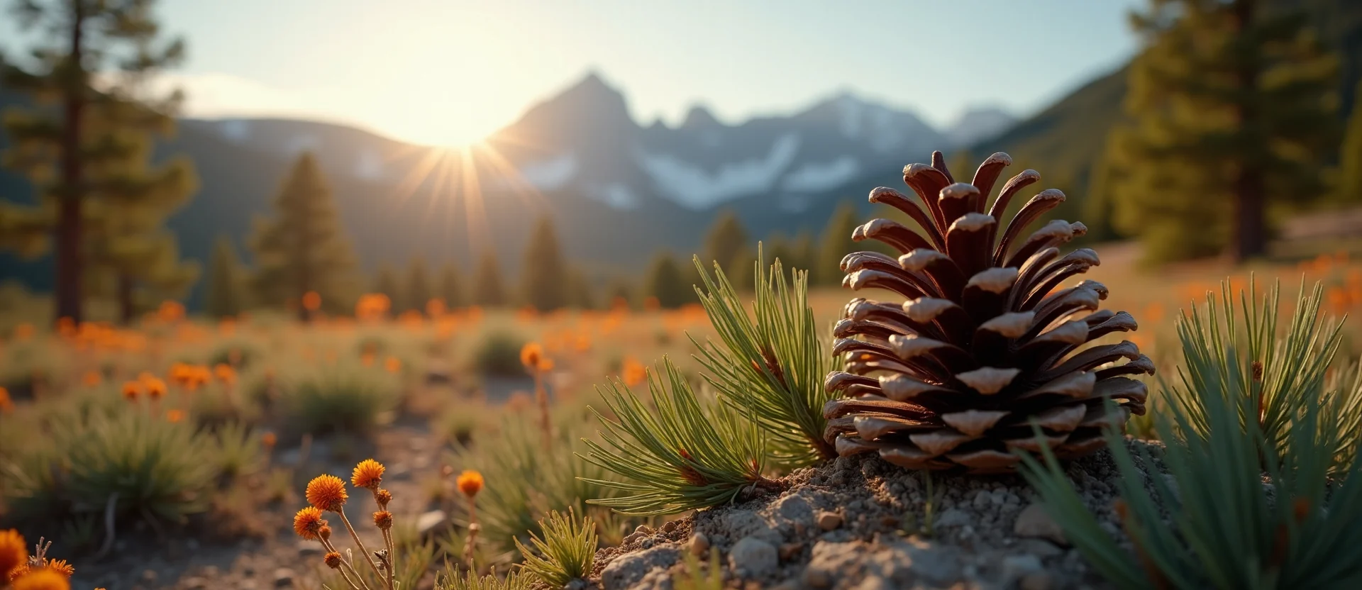 Symbolizing Seed/New Beginning: A local Indian Paintbrush opening pine cone. - AI Generated