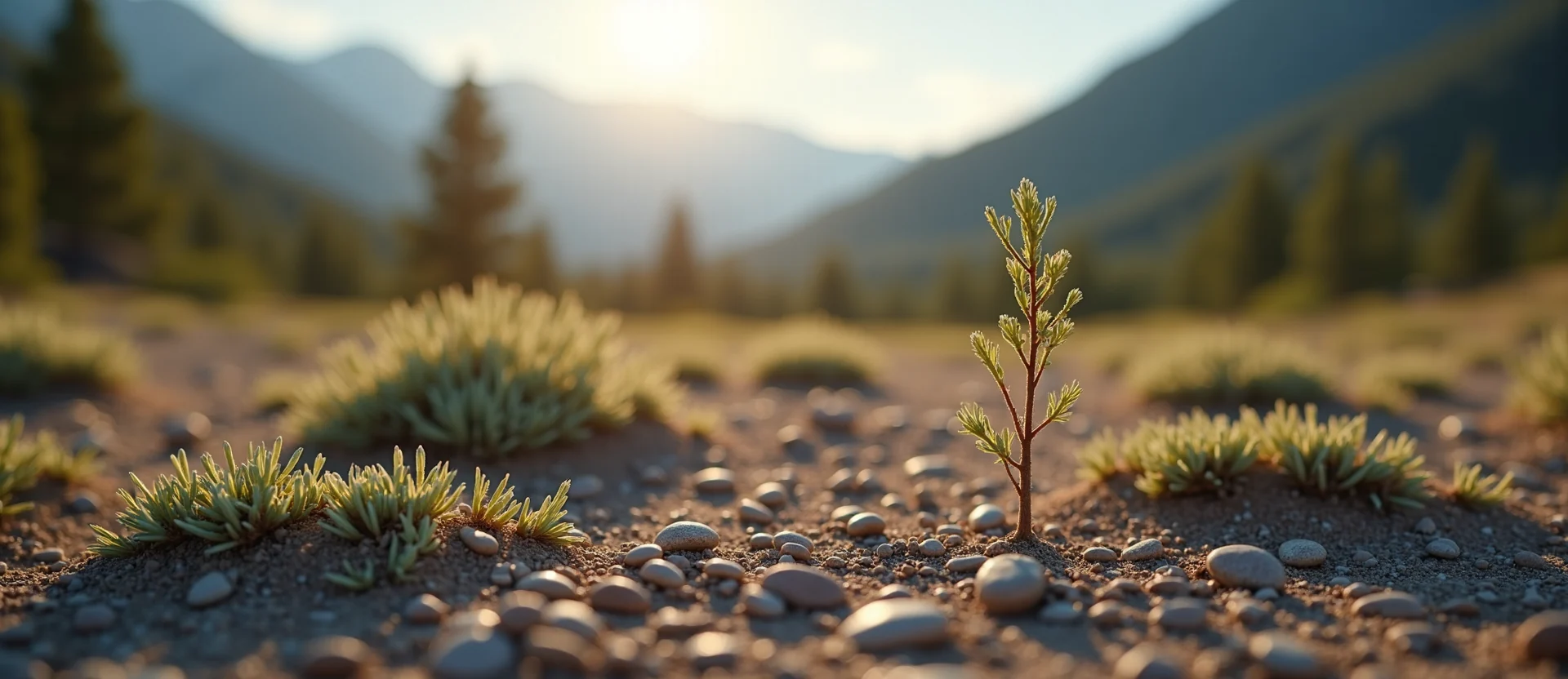 Symbolizing Seed/New Beginning: A local Desert Peach sprouting sagebrush seedling. - AI Generated