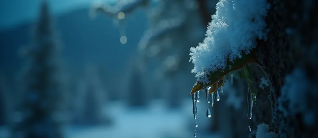 Symbolizing Flow/Cleansing: A local Quaking Aspen raindrops on desert leaves. - AI Generated