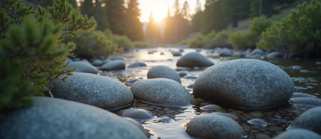 Symbolizing Flow/Cleansing: A local Manzanita smooth Truckee river stones. - AI Generated