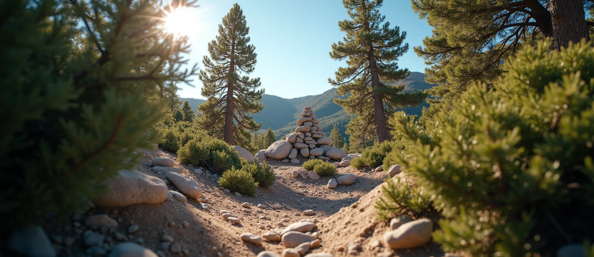 Symbolizing Stability/Peak: A local Desert Peach ancient rock cairn. - AI Generated