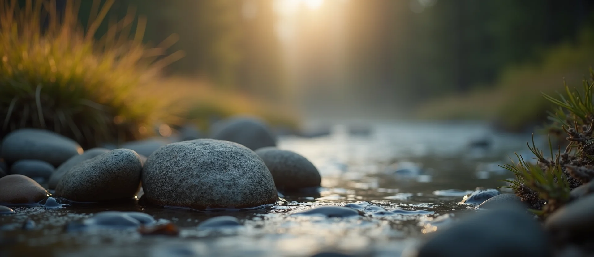 Symbolizing Flow/Cleansing: A local Bitterbrush smooth Truckee river stones. - AI Generated