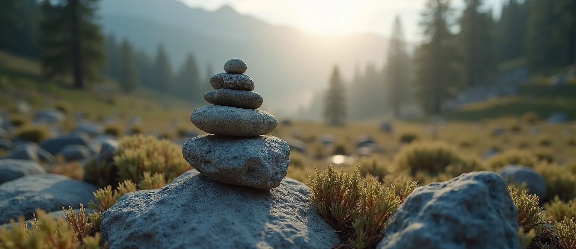 Symbolizing Stability/Peak: A local Manzanita ancient rock cairn. - AI Generated
