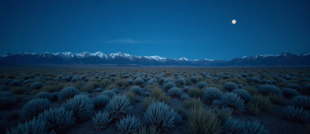 Symbolizing Stability/Peak: A local Sagebrush (Artemisia tridentata) distant Sierra horizon. - AI Generated