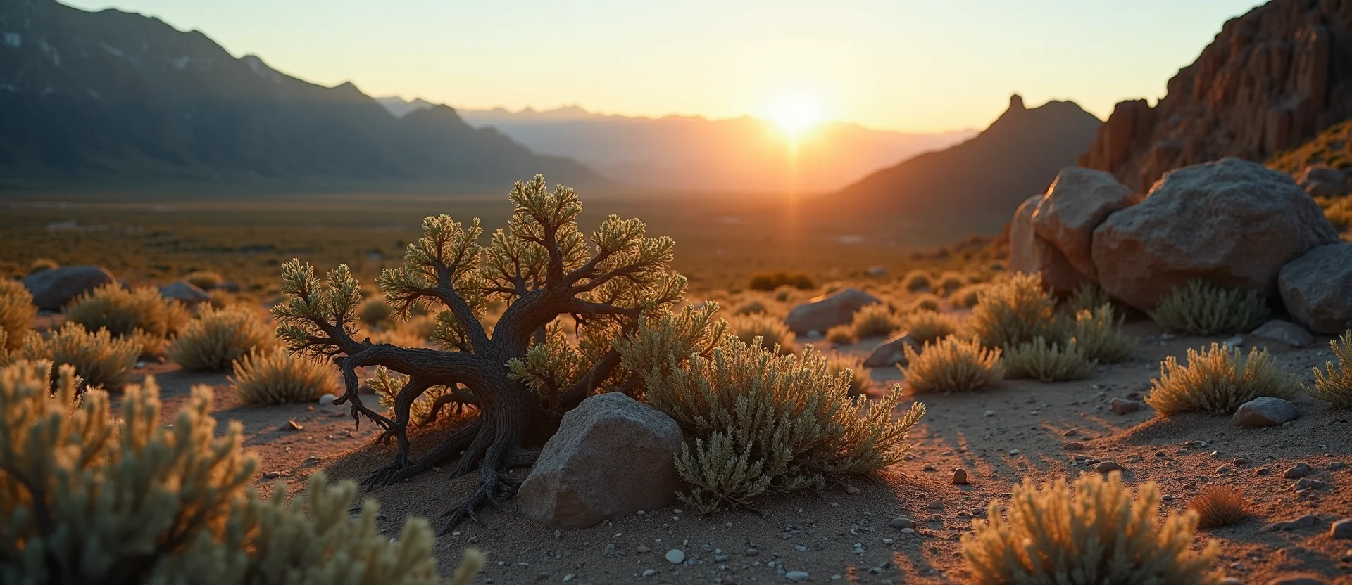 Symbolizing Growth/Resilience: A local Rabbitbrush gnarled juniper roots. - AI Generated