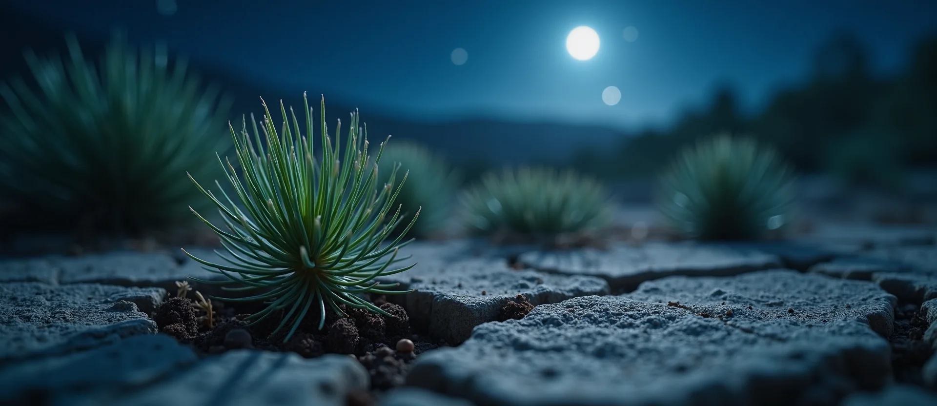 Symbolizing Seed/New Beginning: A local Sierra Juniper shoot emerging from cracked soil. - AI Generated
