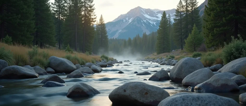 Symbolizing Flow/Cleansing: A local Ponderosa Pine smooth Truckee river stones. - AI Generated