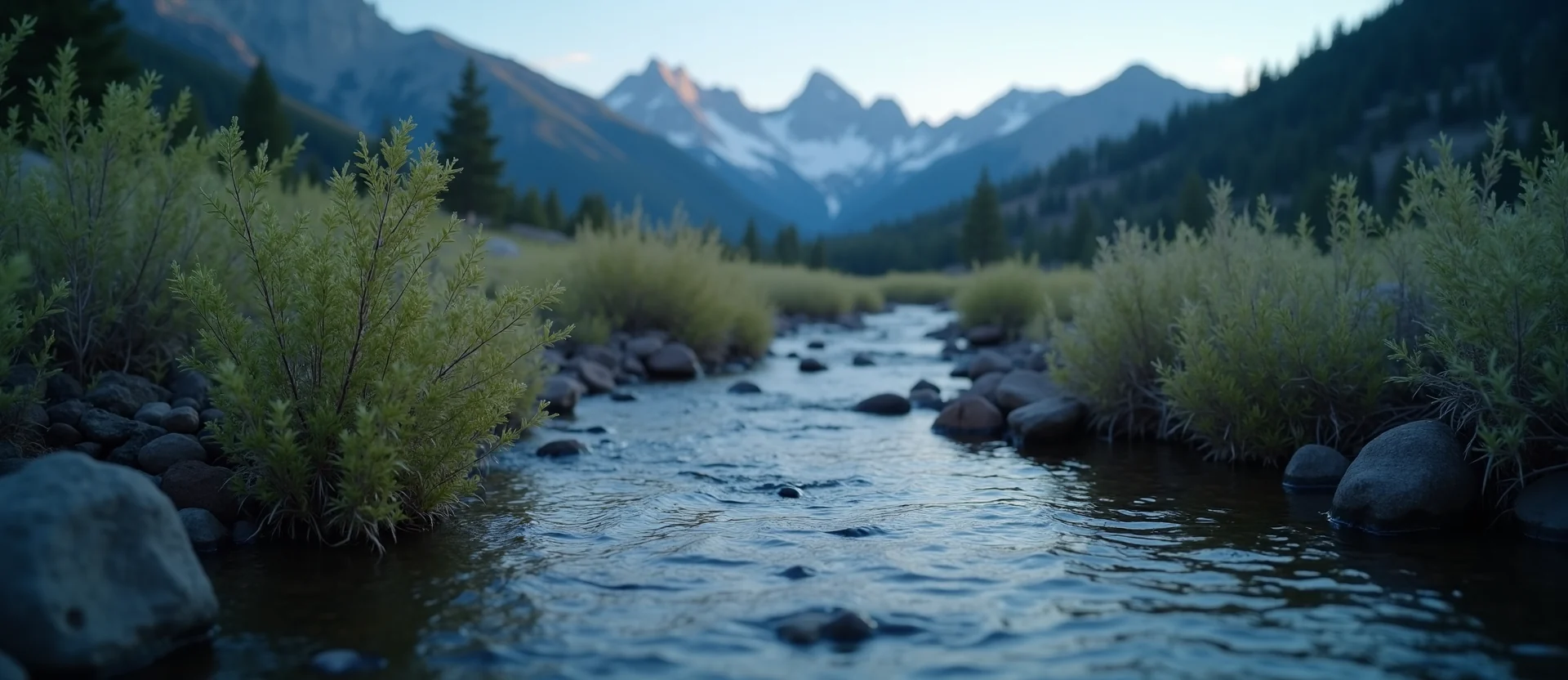 Symbolizing Flow/Cleansing: A local Rabbitbrush clear cold snowmelt stream. - AI Generated