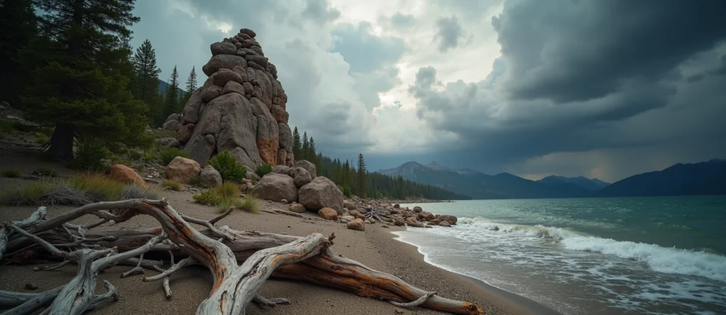 Symbolizing Stability/Peak: A local Mountain Mahogany ancient rock cairn. - AI Generated