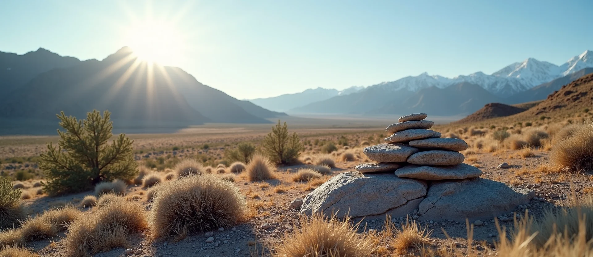 Symbolizing Stability/Peak: A local Desert Peach ancient rock cairn. - AI Generated