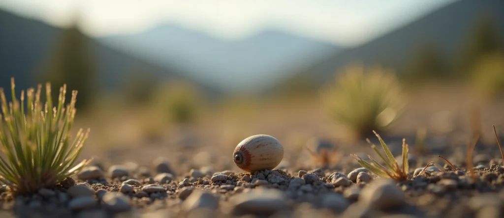 Symbolizing Seed/New Beginning: A local Rabbitbrush single pine seed on dry earth. - AI Generated