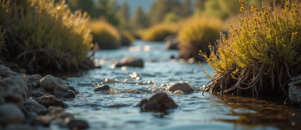Symbolizing Flow/Cleansing: A local Rabbitbrush hidden small waterfall. - AI Generated
