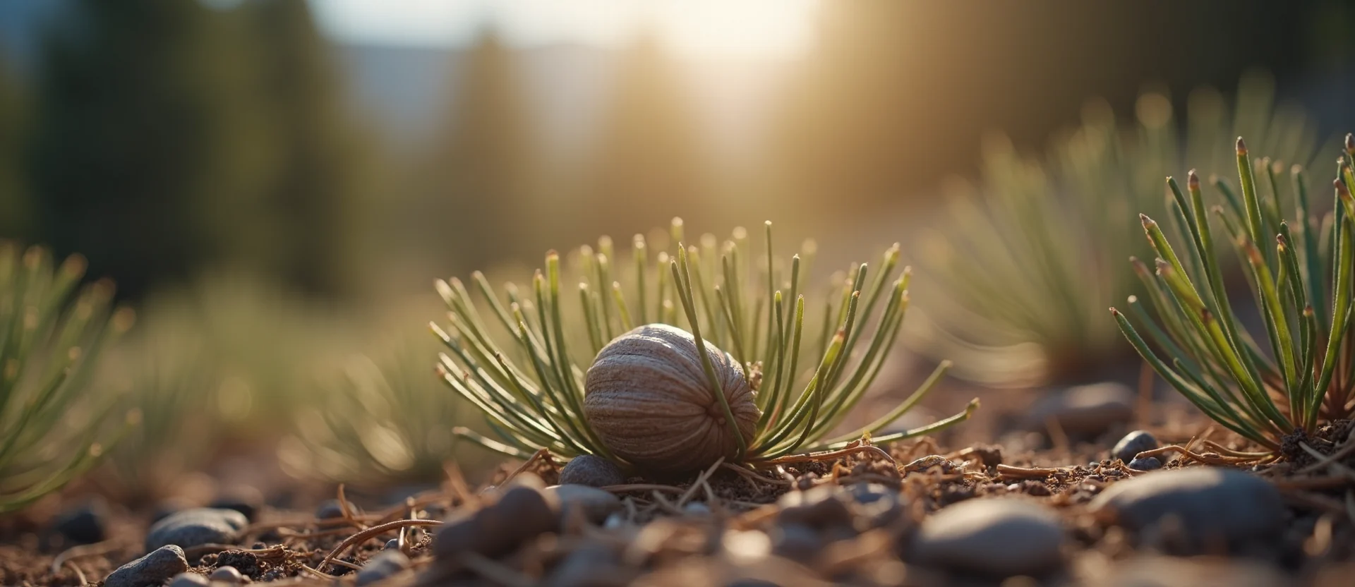 Symbolizing Seed/New Beginning: A local Quaking Aspen single pine seed on dry earth. - AI Generated
