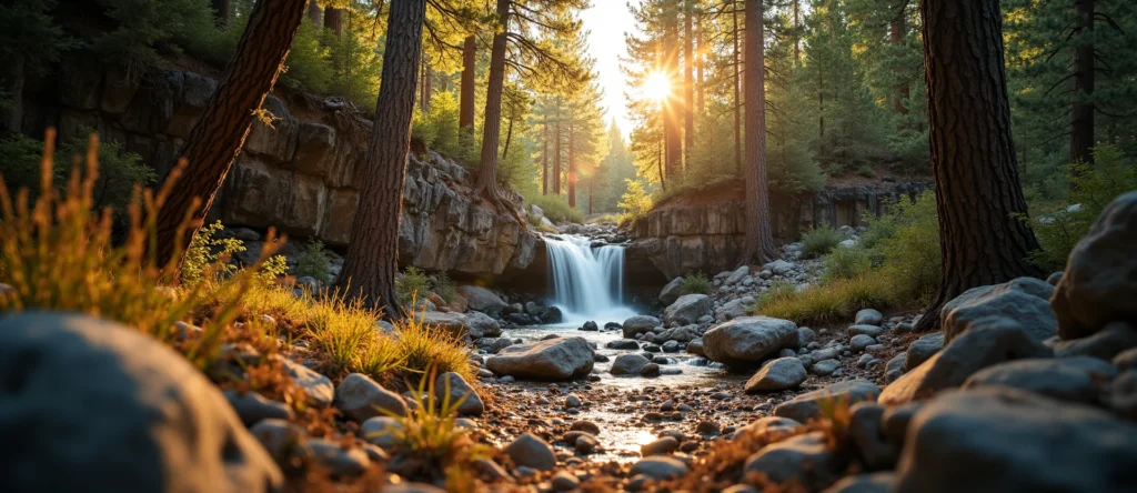 Symbolizing Flow/Cleansing: A local Quaking Aspen hidden small waterfall. - AI Generated